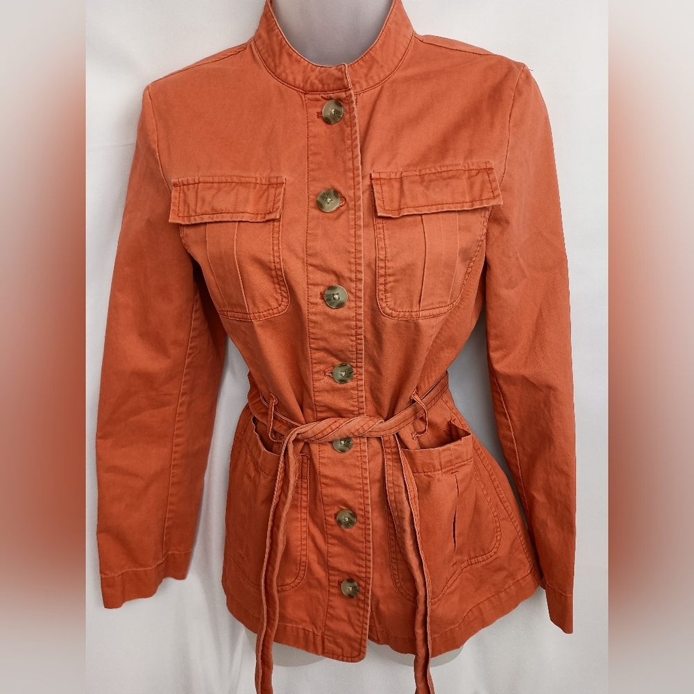 DOWNEAST Coatigan Utility Rust Orange Lightweight Belted Jacket (#142)